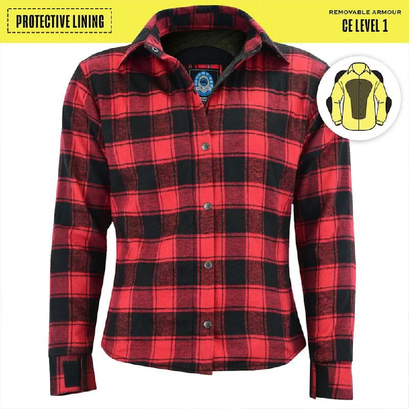 Womens Red/Black Plaid Protective Shirt - Reinforced With Protective- Fibre-JRS10024 Soft Flowing Short Shirt