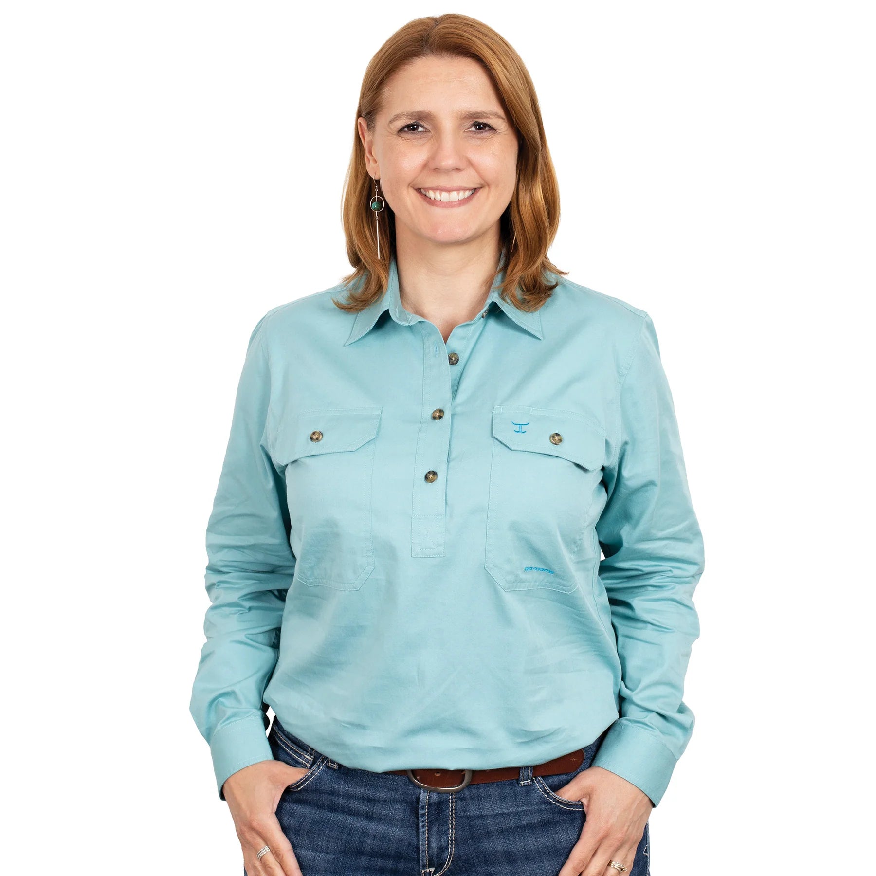 Just Country Ladies Jahna Half Button Shirt - Reef Relaxed Short Sleeve Tee