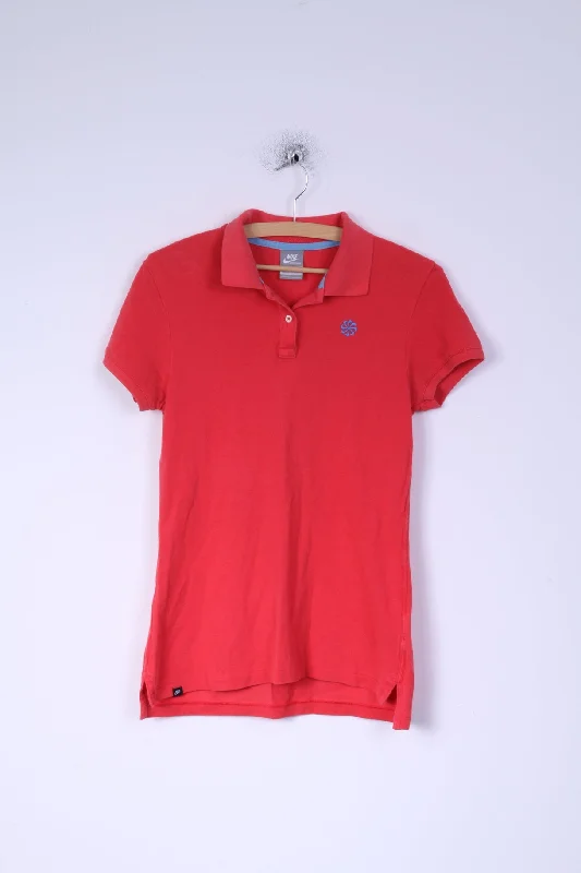 Nike Womens S Polo Shirt Peach Cotton Sportswear Top Comfortable Ribbed Short Sleeve