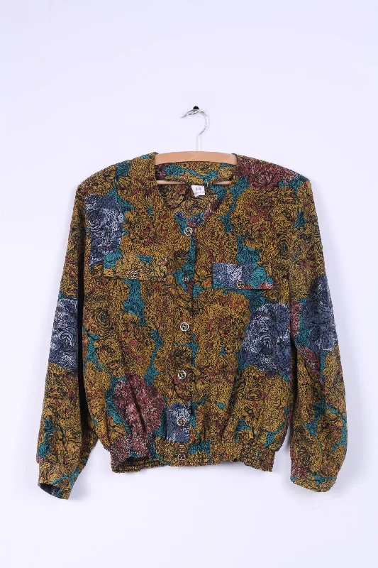Womens 18 L Shirt Shiny Soft Material Gold Buttons Multi Printed Shoulder Pads Top Casual Boxy Short Shirt Womens 18 L Shirt Shiny Soft Material Gold Buttons Multi Printed Shoulder Pads Top Casual Boxy Short Shirt