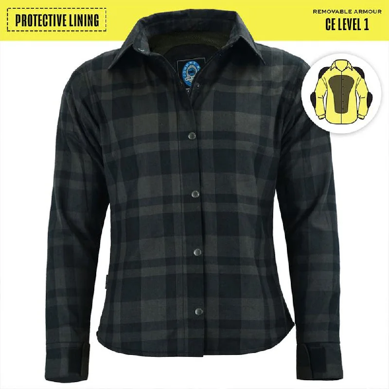 Womens Charc/Black Plaid Protective Shirt - Reinforced With Protective- Fibre-JRS10025 Casual Button-Up Short Tee