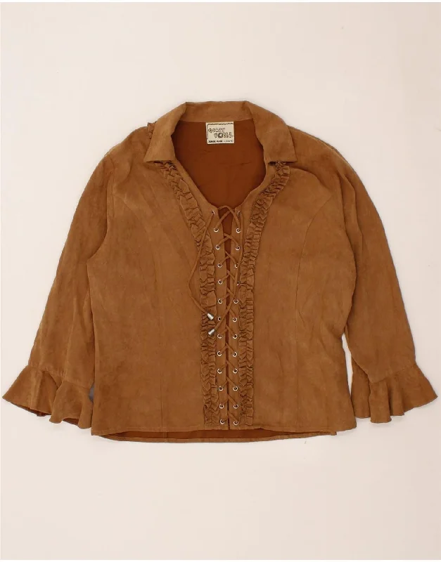 CRAZY WORLD Womens Shirt Blouse EU 40/42 Large Brown Polyester Casual Slouchy Short Sleeve CRAZY WORLD Womens Shirt Blouse EU 40/42 Large Brown Polyester Casual Slouchy Short Sleeve