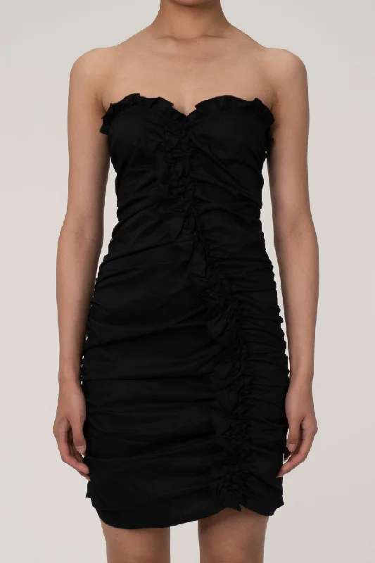 Cute Ruffle Trim Sweetheart Strapless Ruched Bodycon Party Mini Dress Fashionable Boho-Chic Mini Dress Cute Ruffle Trim Sweetheart Strapless Ruched Bodycon Party Mini Dress Fashionable Boho-Chic Mini Dress