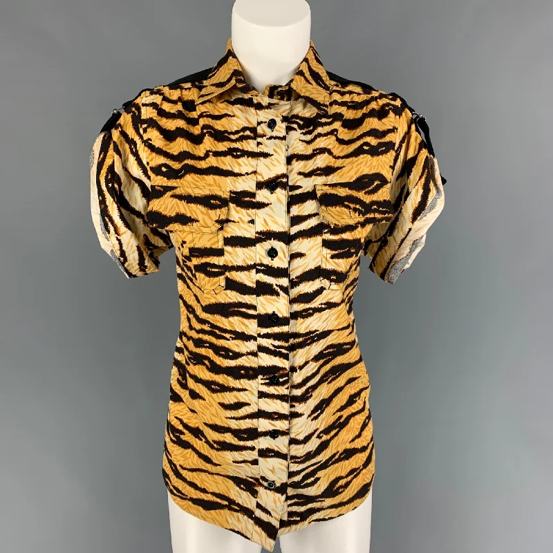 D&G by DOLCE & GABBANA Size 4 Tan Black Cotton Tiger Short Sleeve Shirt Soft Cotton Short Shirt