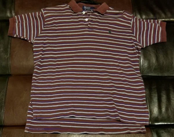 POLO SHIRT VINTAGE STRIPED SHIRT Women's LARGE LG Trendy Print Short Sleeve