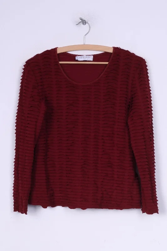 Fellow Womens M Shirt Long Sleeve Maroon Motia Crew Neck Vintage Casual Button-Down Short Shirt Fellow Womens M Shirt Long Sleeve Maroon Motia Crew Neck Vintage Casual Button-Down Short Shirt
