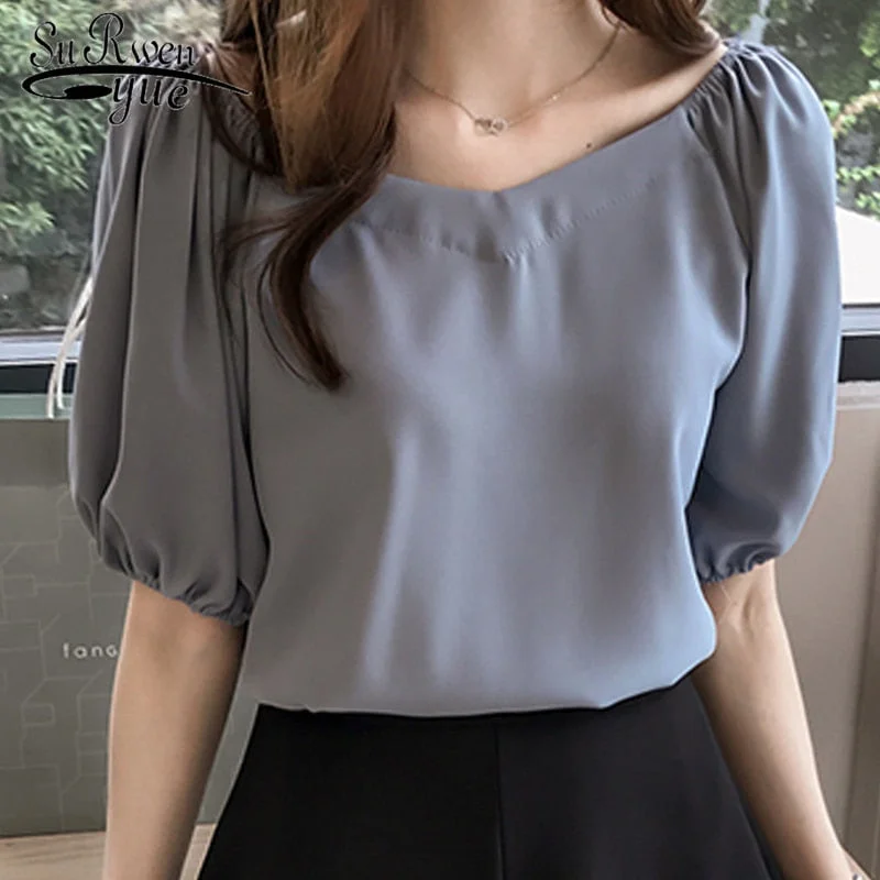 Feminine biouse fashion women blouse shirt Chic Silk Short Sleeve Shirt