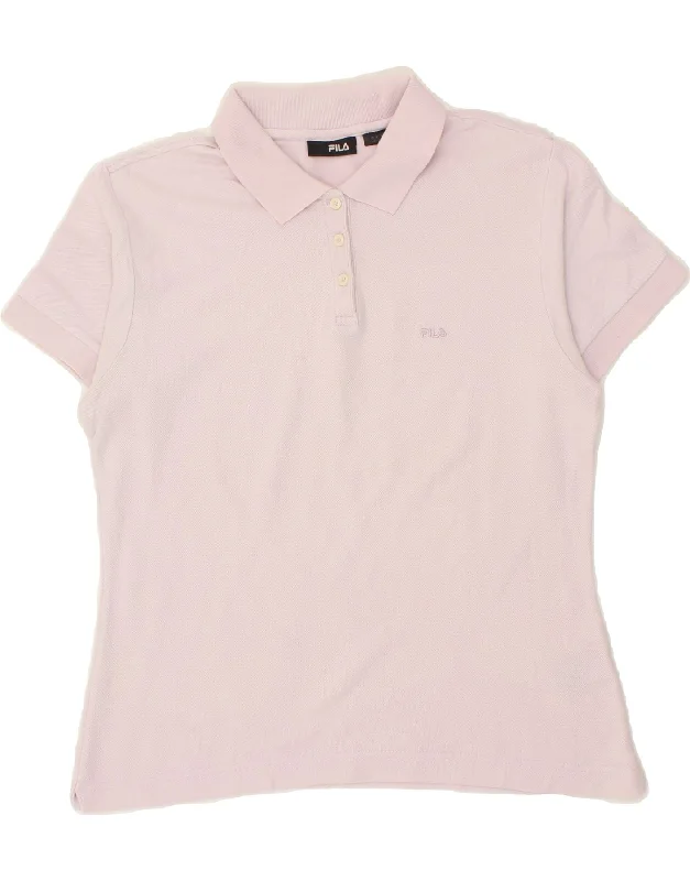 FILA Womens Polo Shirt UK 16 Large Purple Cotton Fashionable Sheer Short Shirt