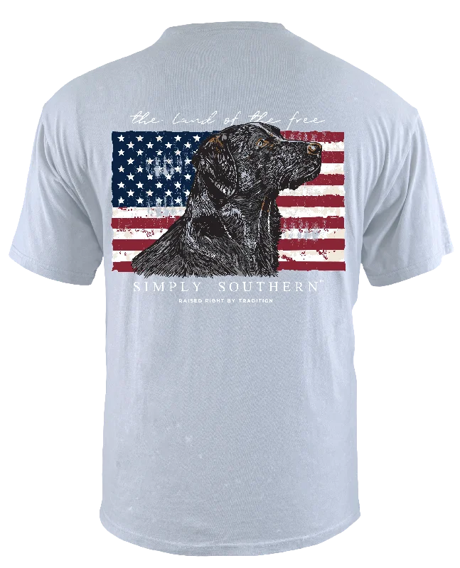 Flag with Dog Tshirt by Simply Southern Cozy Striped Short Sleeve