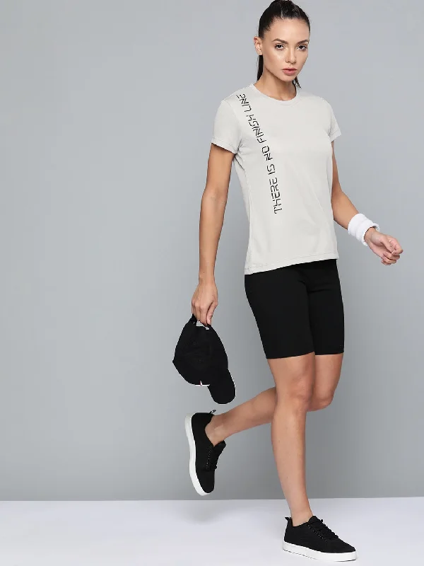 HRX By Hrithik Roshan Running Women Wet Weather Rapid-Dry Typography Tshirts Classic Denim Short Sleeve