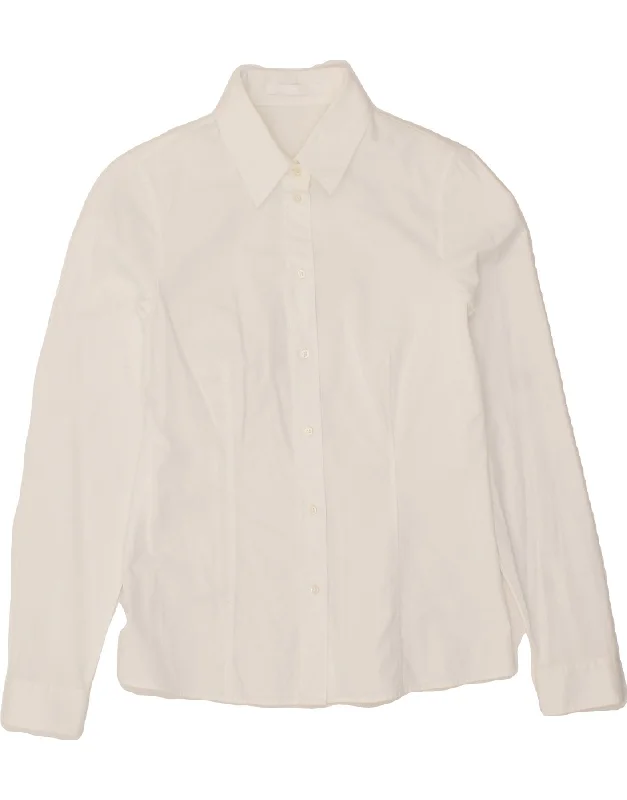 HUGO BOSS Womens Shirt UK 8 Small White Cotton Classic Denim Short Sleeve