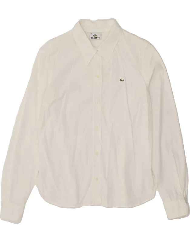 LACOSTE Womens Shirt Size 38 Medium White Cotton Stylish Split-Hem Short Shirt