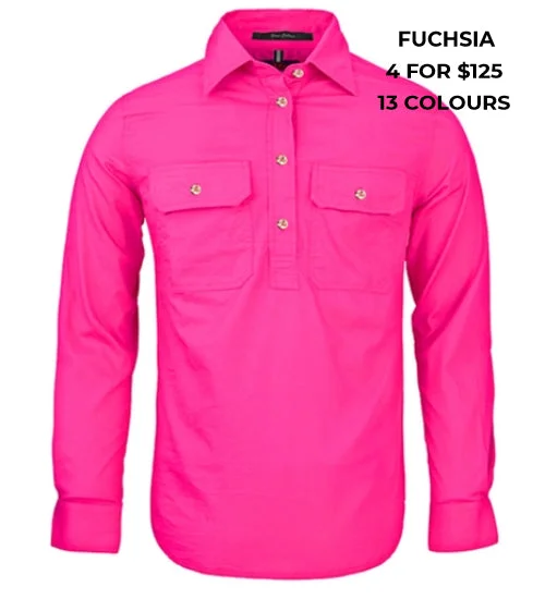 LADIES - PILBARA CLOSED FRONT WORKSHIRT Comfortable Pocket Short Shirt