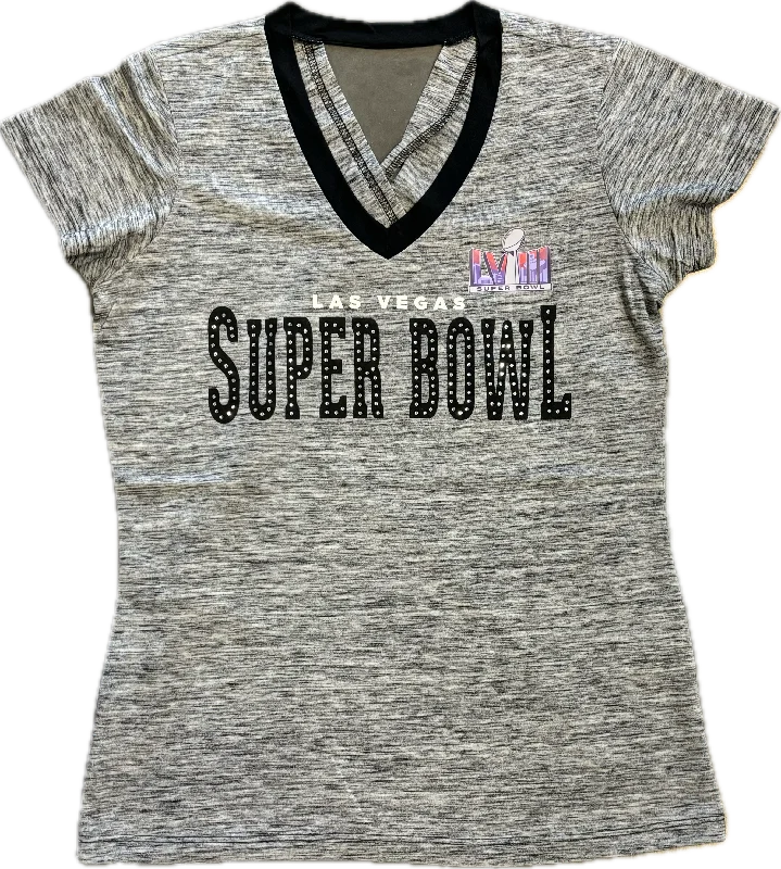 Super Bowl LVIII Women's Dot Bling V-Neck Shirt Trendy Floral Short Sleeve