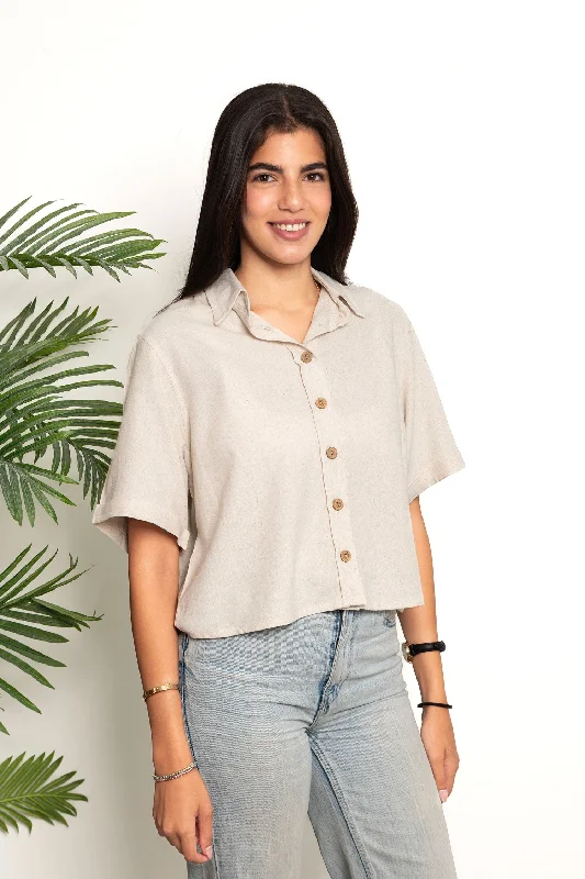 Linen Comfy Shirt - Sabotage Relaxed Cotton Short Blouse