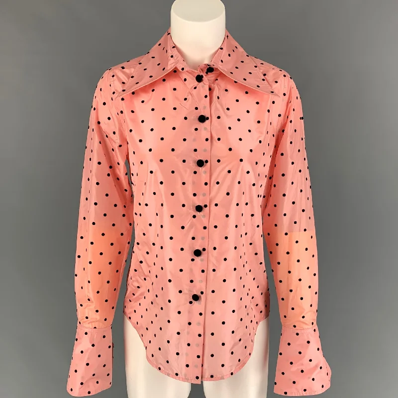 MARC JACOBS Size 0 Pink Black Silk Polka Dot Buttoned Shirt Casual Plain Short Shirt