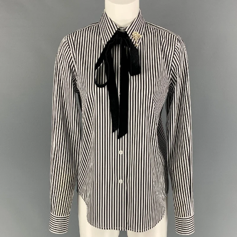 MARC JACOBS Size 2 Black White Cotton Stripe Button Up Shirt Fashionable Cuffed Short Sleeve