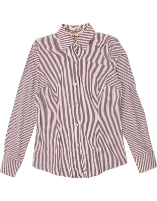 MARLBORO CLASSICS Womens Shirt EU 44 XL Grey Striped Cotton Stylish Round Neck Shirt