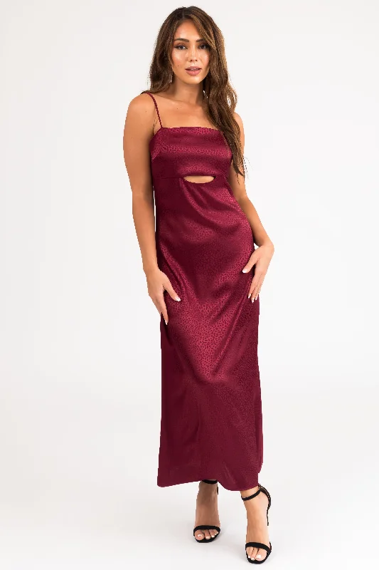 Maroon Animal Print Sleeveless Midi Dress Comfortable Button Front Midi Dress