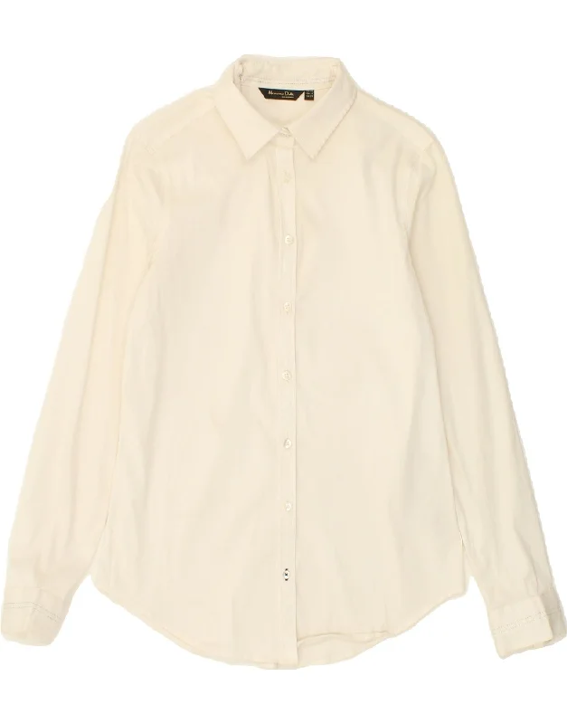 MASSIMO DUTTI Womens Shirt EU 38 Small Off White Cotton Fashionable Tied Short Sleeve MASSIMO DUTTI Womens Shirt EU 38 Small Off White Cotton Fashionable Tied Short Sleeve