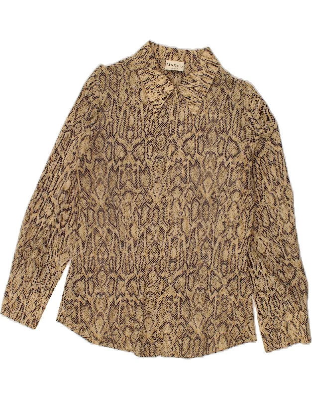 MAX & CO. Womens Shirt UK 12 Medium Beige Animal Print Polyester Classic Short Sleeve Tunic