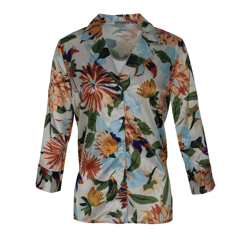 LADIES WOVEN PRINTED LONG SLEEVES SHIRT Fashionable Button-Front Short Sleeve