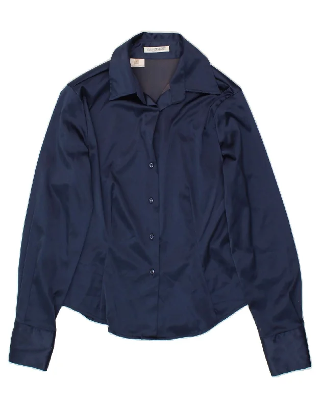 NARACAMICEE Womens Shirt Blouse UK 12 Medium Navy Blue Polyester Classic Button-Up Short Tee NARACAMICEE Womens Shirt Blouse UK 12 Medium Navy Blue Polyester Classic Button-Up Short Tee