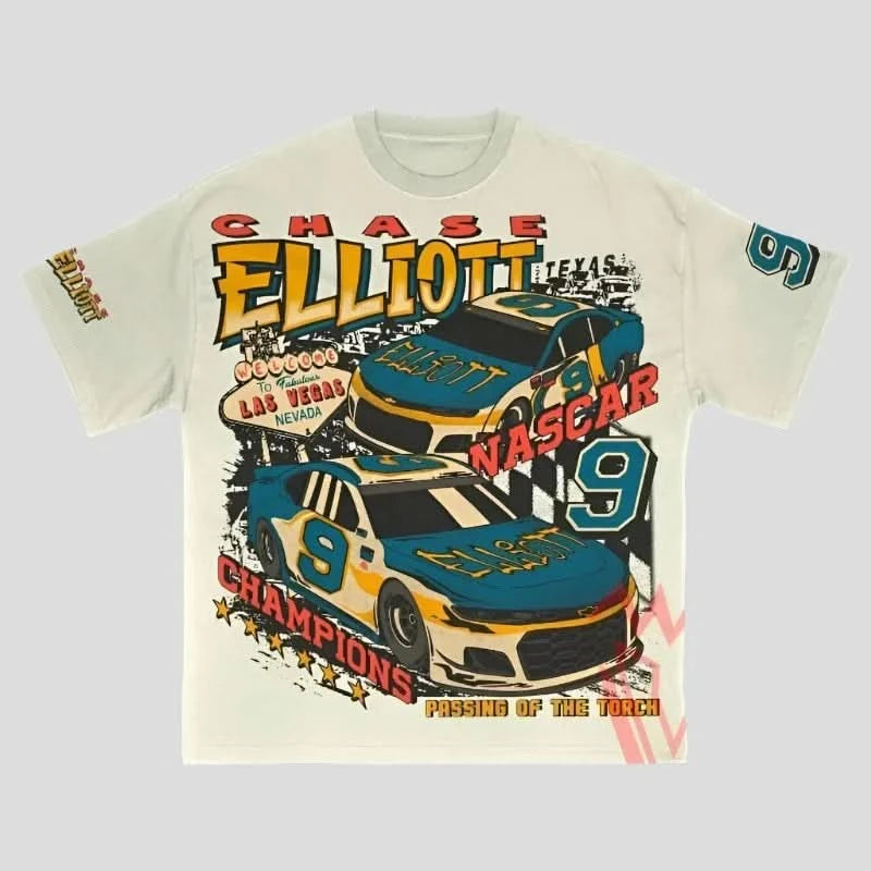 Nascar T Shirt - Chase Eliot Las Vegas - Oversized Elegant Longline Short Shirt