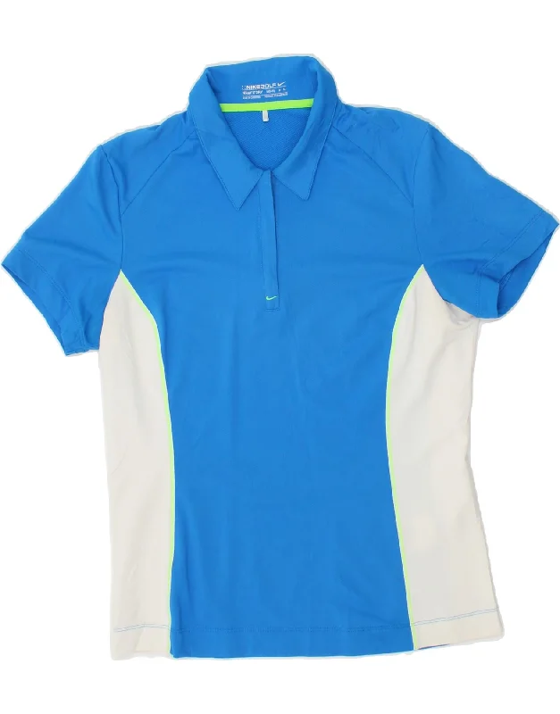 NIKE Womens Polo Shirt US 8/10 Medium Blue Colourblock Polyester Soft Silk Short Sleeve NIKE Womens Polo Shirt US 8/10 Medium Blue Colourblock Polyester Soft Silk Short Sleeve