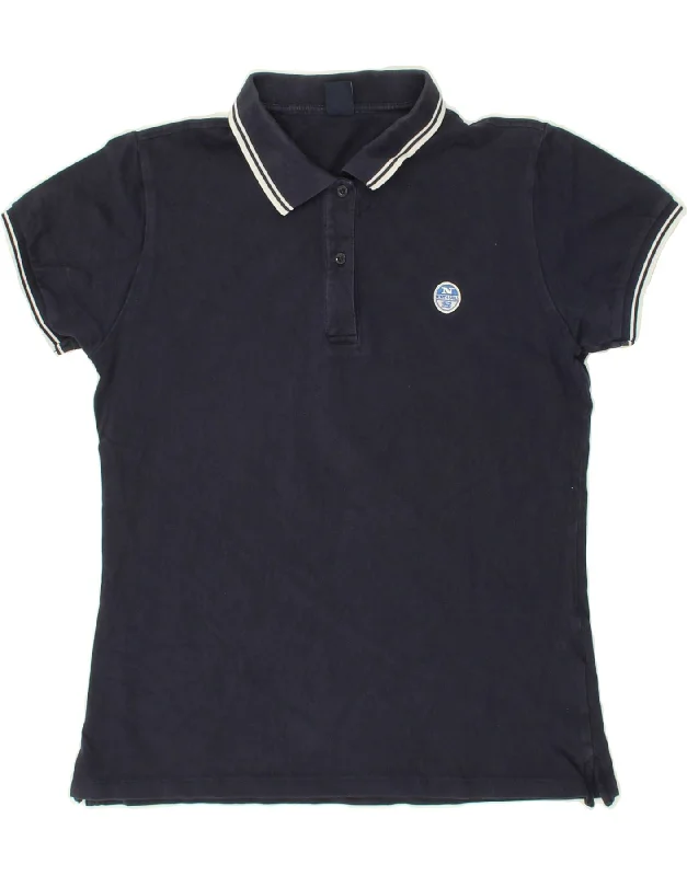 NORTH SAILS Womens Polo Shirt UK 14 Medium Navy Blue Cotton Relaxed Button-Down Short Shirt NORTH SAILS Womens Polo Shirt UK 14 Medium Navy Blue Cotton Relaxed Button-Down Short Shirt