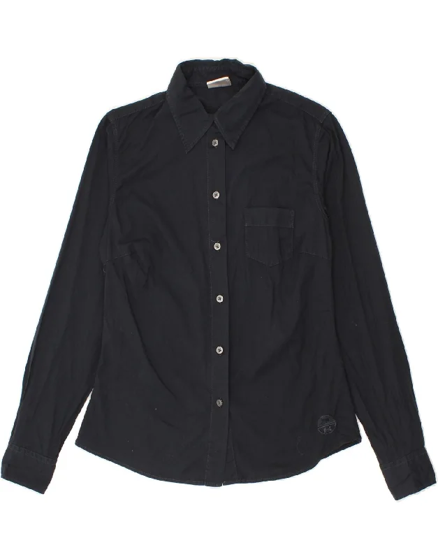 NORTH SAILS Womens Shirt UK 12 Medium Navy Blue Cotton Chic Silk Short Sleeve Shirt