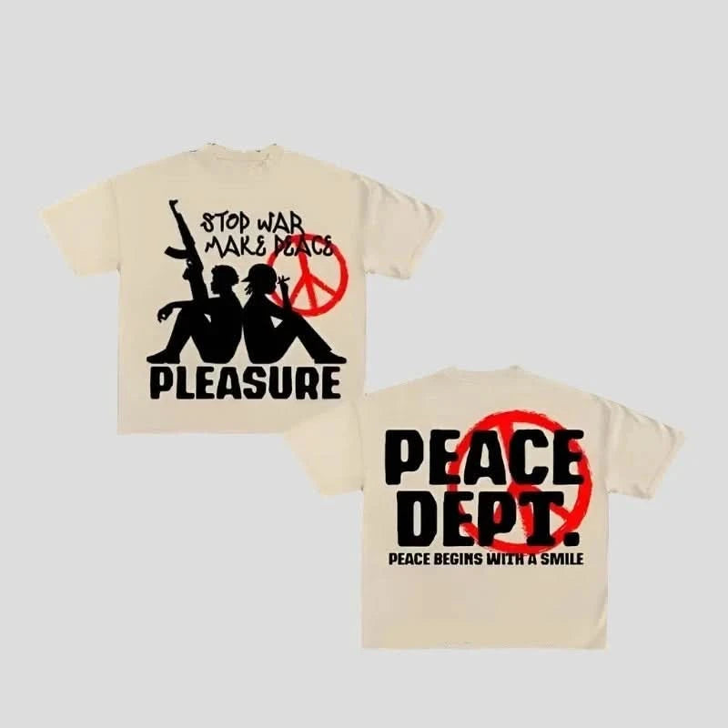 Thin Peace Department Graphic Print T Shirt for Women Trendy Turtleneck Short Shirt