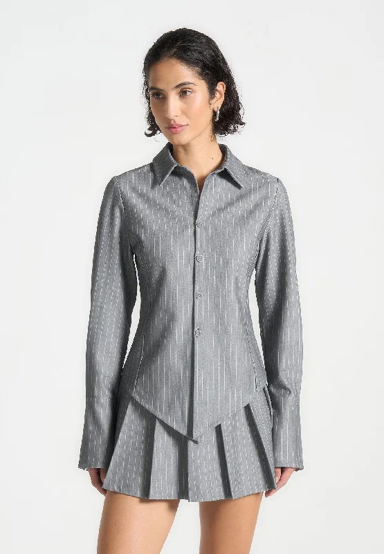 Pinstripe Angled Shirt - Grey Cozy Summer Short Shirt