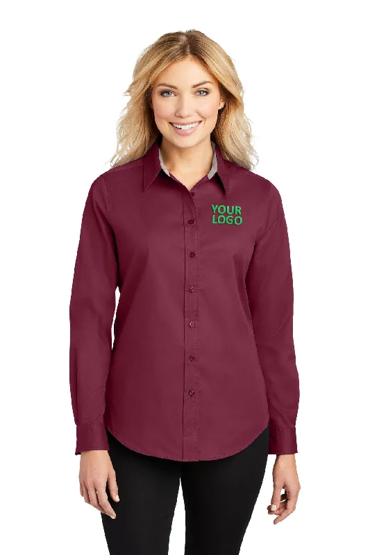 Port Authority Ladies Custom Easy Care Shirts, Burgundy/Light Stone Comfortable Summer Short Shirt