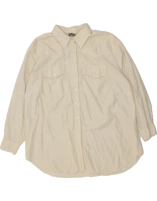 PS COMPANY Womens Shirt UK 22/24 3XL Beige Cotton Fashionable Short Sleeve Shirt