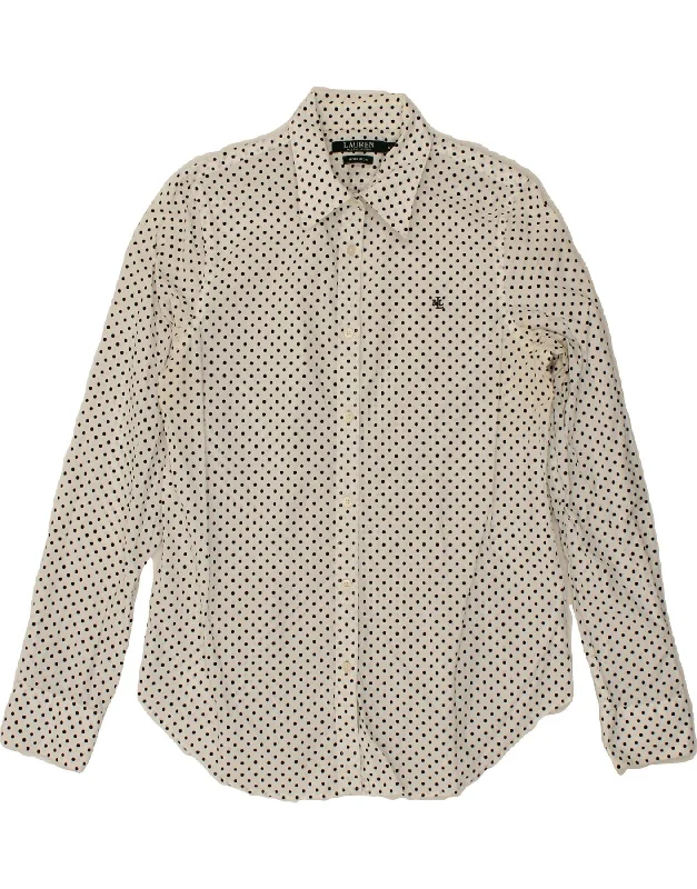 RALPH LAUREN Womens Shirt UK 12 Medium White Polka Dot Cotton Relaxed Fit Short Tunic