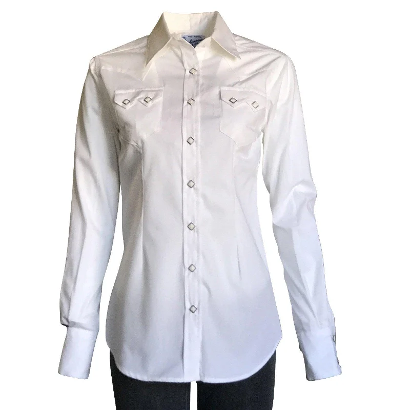 Rockmount Ranch Wear Womens White Sawtooth Pocket Western Shirt Comfortable Flowing Short Sleeve