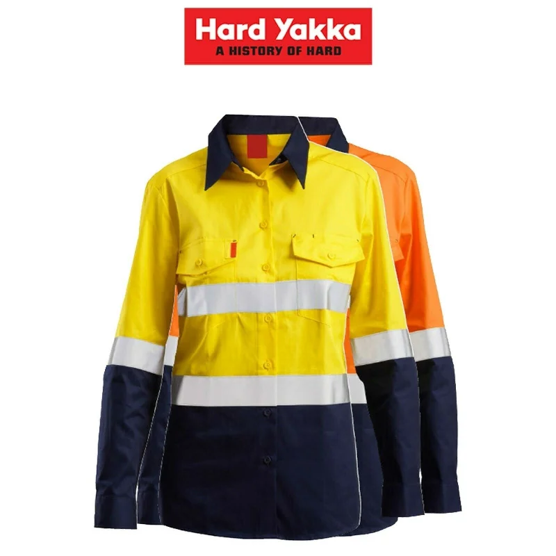 Womens Hard Yakka Hi-Vis Shirt Light Weight Vent Taped Modern Fit Y08805 Chic Silk Short Sleeve Shirt