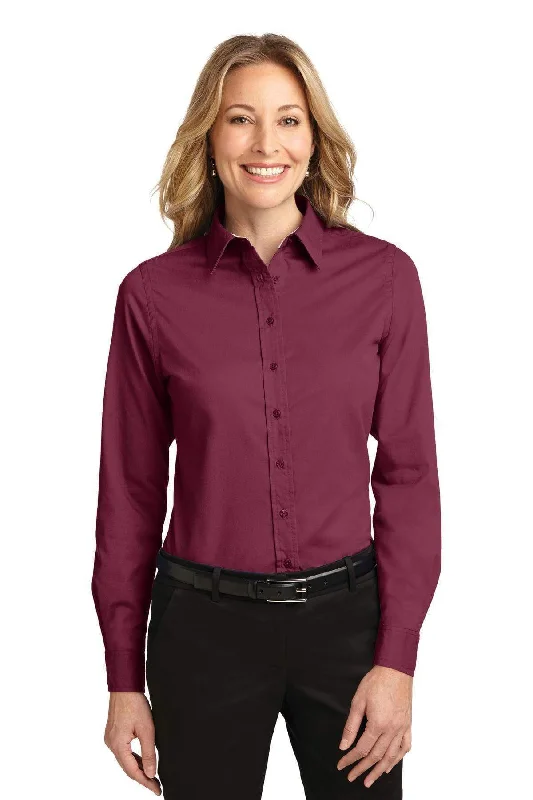 Port Authority Ladies Long Sleeve Easy Care Shirt.  L608 Fashionable Pleated Short Shirt