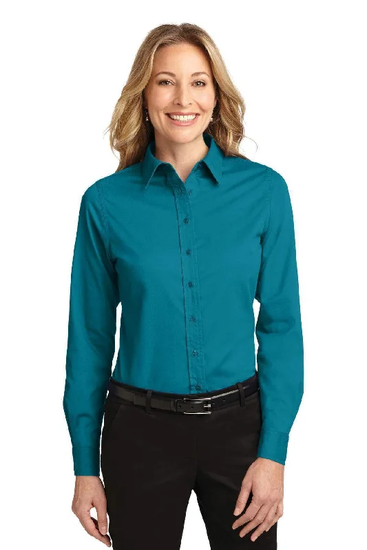 Port Authority Ladies Long Sleeve Easy Care Shirt.  L608 Stylish Pleated Short Sleeve