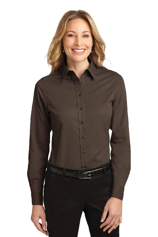 Port Authority Ladies Long Sleeve Easy Care Shirt.  L608 Fashionable Draped Short Sleeve