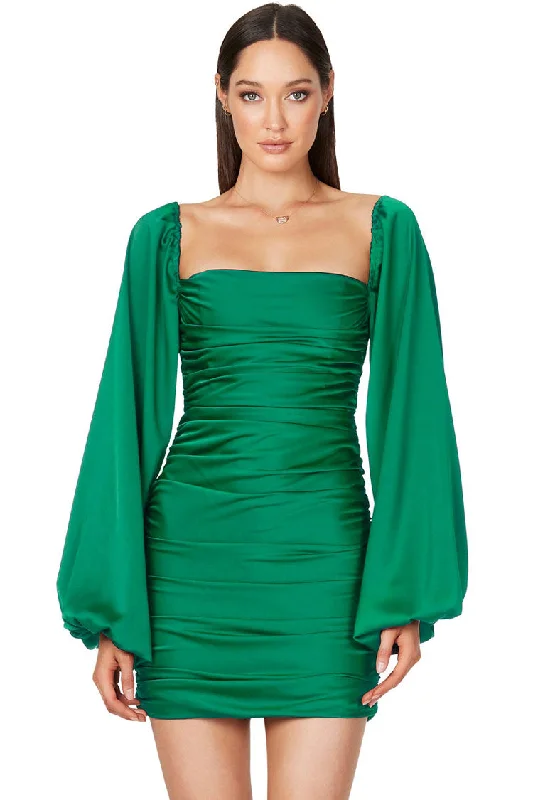 Silky Satin Square Neck Bishop Sleeve Ruched Party Mini Dress - Green Trendy Mesh Mini Dress Silky Satin Square Neck Bishop Sleeve Ruched Party Mini Dress - Green Trendy Mesh Mini Dress