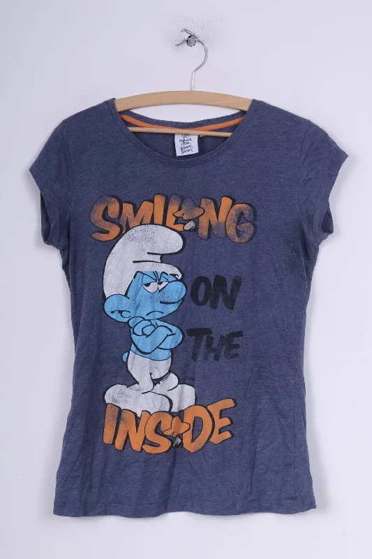 Smiling On The Inside Womens 14 L Shirt Graphic Smurfs Blue Cotton Elegant Lace Short Sleeve Smiling On The Inside Womens 14 L Shirt Graphic Smurfs Blue Cotton Elegant Lace Short Sleeve