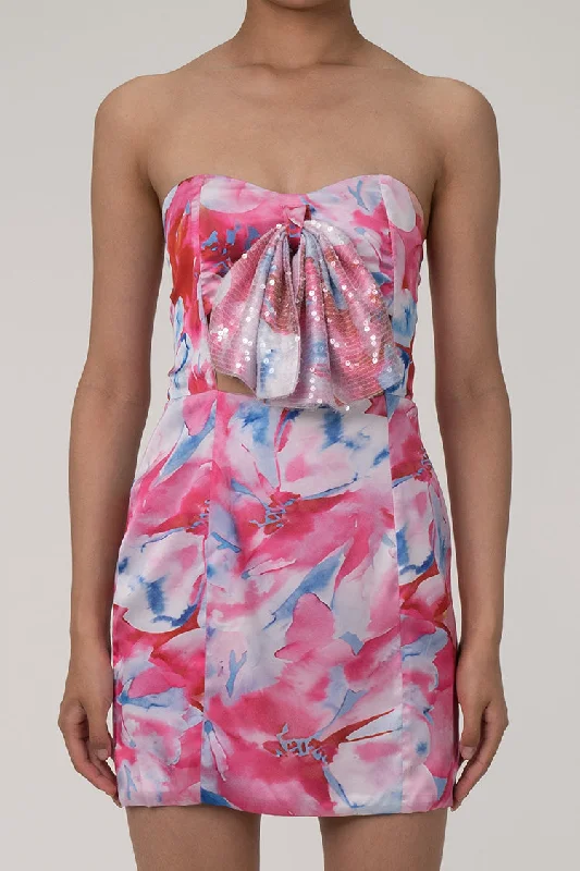 Sparkly Sequin Bow Cutout Floral Print Strapless Sheath Party Mini Dress Chic Halter Mini Dress Sparkly Sequin Bow Cutout Floral Print Strapless Sheath Party Mini Dress Chic Halter Mini Dress