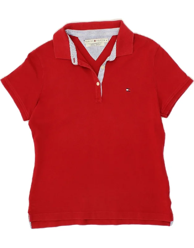 TOMMY HILFIGER Womens Polo Shirt UK 14 Medium Red Classic Short Sleeve Tunic