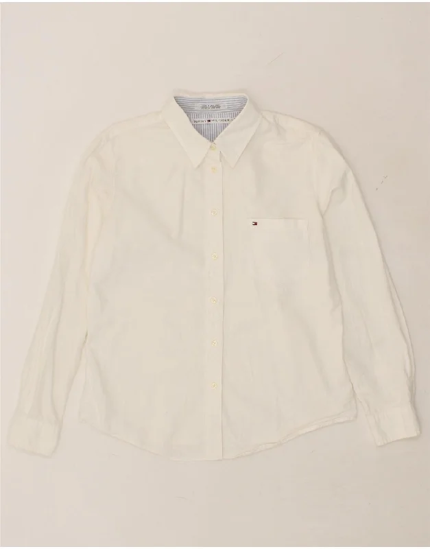 TOMMY HILFIGER Womens Shirt UK 16 Large White Cotton Classic Solid Short Shirt