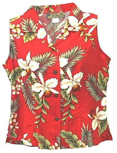 Two Palms Women's Hawaiian Orchid Sleeveless Shirt Stylish Pleated Short Sleeve