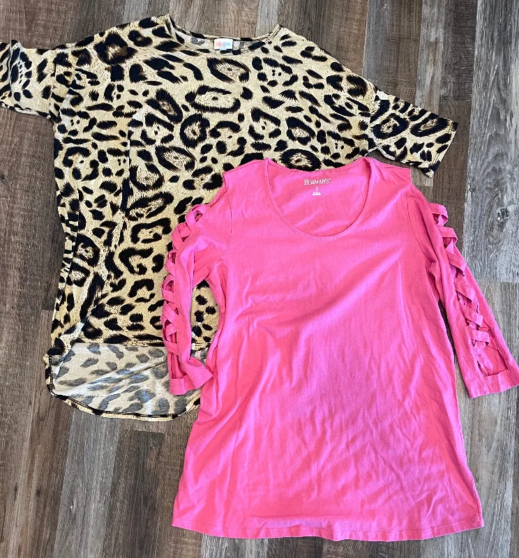 Lot of 2- LuLaRoe Leopard & Roaman’s Pink casual shirt- womens XL Comfortable Short Sleeve Tee