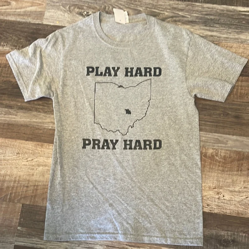 Ohio Play Hard Pray Hard grey shirt adult small Comfortable Pocket Short Shirt