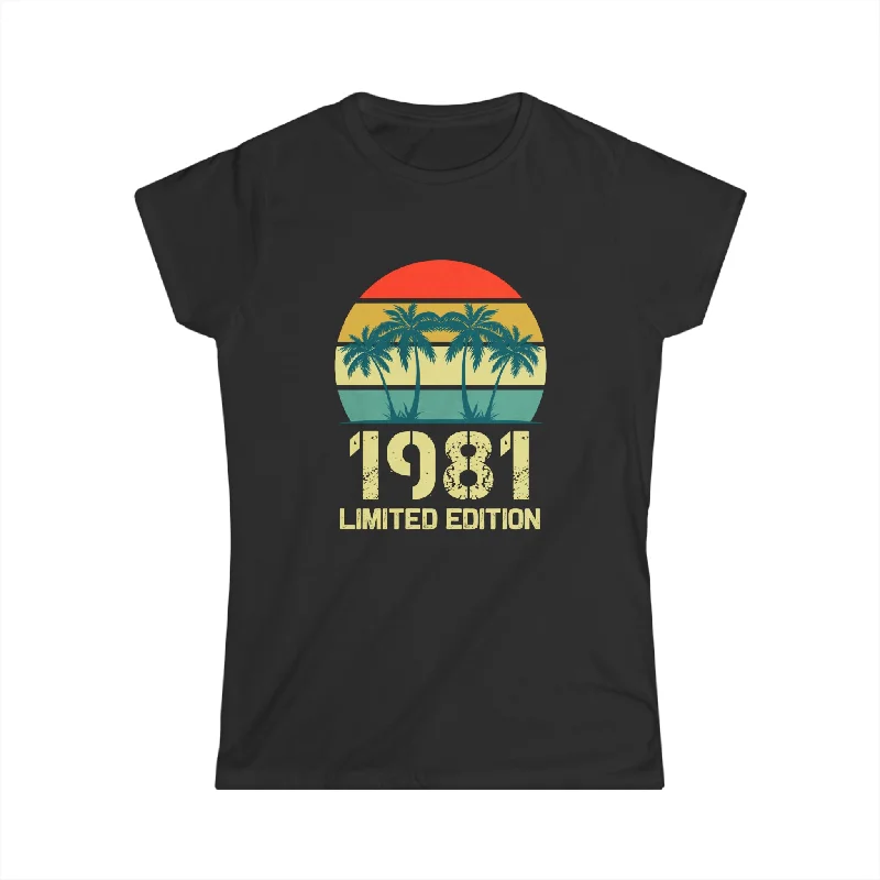 Vintage 1981 Birthday Shirts for Women Funny 1981 Birthday Womens Shirt Trendy Ruffled Short Sleeve